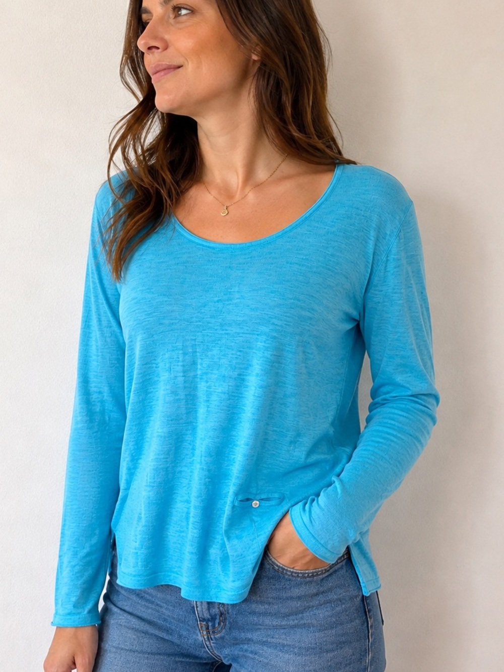 J. Jill Linen Cotton Lightweight Knit Pullover Top Turquoise Size L Lightweight